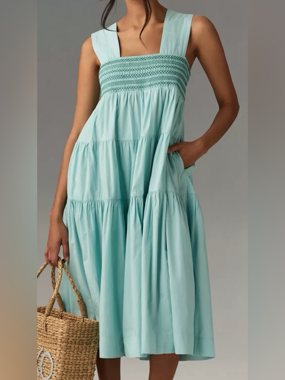NWT Anthropologie The Helena Square-Neck Tiered Midi Dress